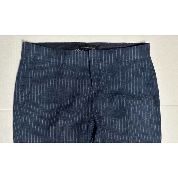 Banana Republic Factory White Navy Blue Ryan Pinstripe Straight Leg Pants Sz 00P - Picture 3 of 15